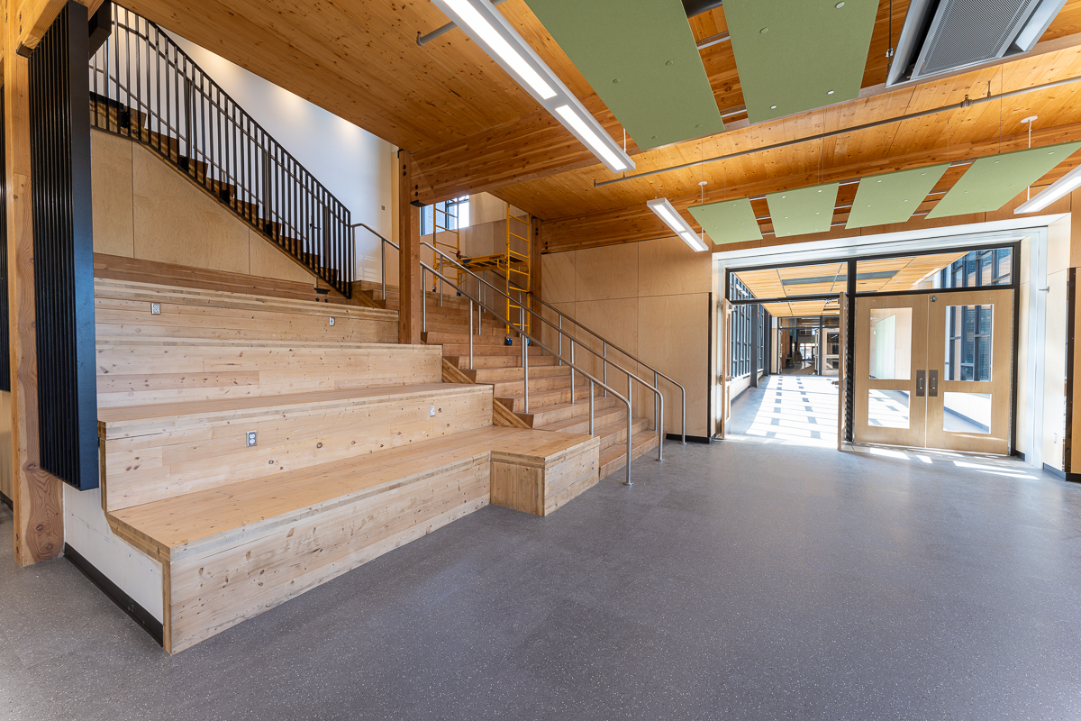 Daylit learning stair with timber seating tiers
